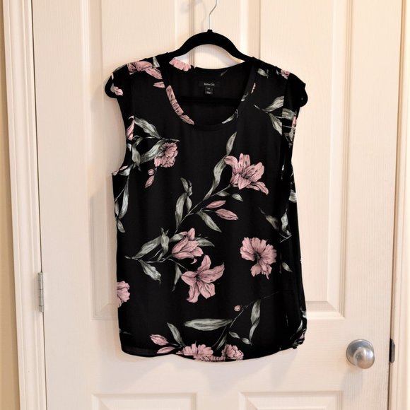 RW&Co sleeveless black floral shirt, Size: L - Picture 1 of 4